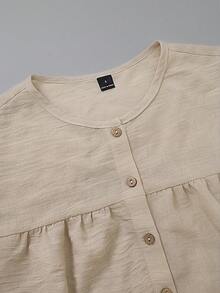 Holdful Holdful Women's Solid Color Round Neck Short Sleeve Single-Breasted Casual Long Dress - Multicolor - View 5