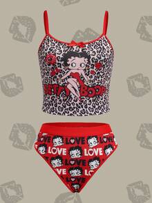 Betty Boop x SHEIN Collaboration Women's Lingerie Set - Red - View 1