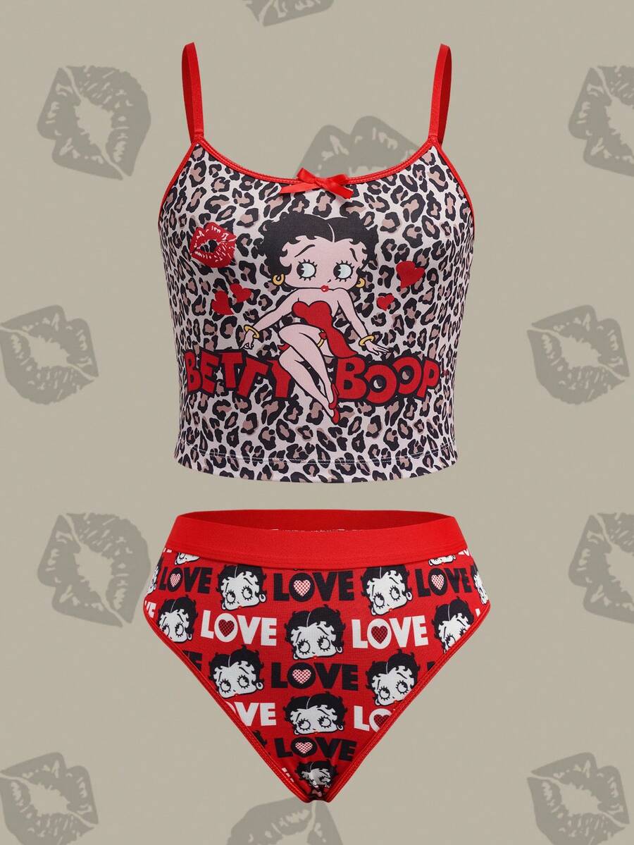 Betty Boop x SHEIN Collaboration Women's Lingerie Set - Red - View 1