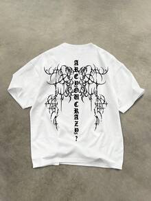 STEELVANCE Camiseta de cuello redondo de manga corta con hombros caídos y estampado para hombre - Blanco - Ver 5