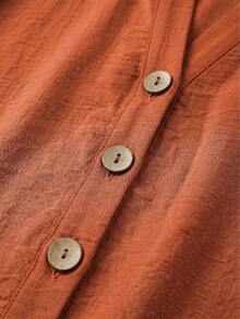EMERY ROSE Camisas casuales de resort tejidas de talla grande para las estaciones de primavera y otoño - Naranja Coral - Ver 3