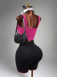Mistrie Sujetador deportivo unicolor tejido de canalé - Rosa Fucsia - Ver 3