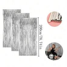 1/2/3pcs/Set 100*200cm Silver Tassel Ribbons, Party Decor Curtain, Shiny Metallic Texture Design, Suitable For Photography Studio Props, Birthday Party, Bridal Shower, Wedding, - silver - View 11