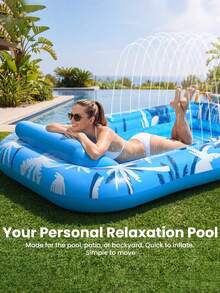1pc Inflatable Pool Lounge Chair Sunbathing Float Bed With Spray Water Function Extra Large Adult Pool Float With Pillow Auto Spray Cooling 6 In 1 Air Mattress Raft For Pool Party Gift - Multicolor - View 5