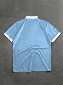 STYNVO 男士字母騎士印花休閒日常短袖 Polo 衫 - 淺藍色 - 查看 2