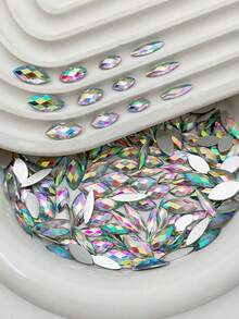 600PCS Various Sizes Acrylic Marquise Shape AB Coating Flatback 3D Non Hotfix Iridescent Shiny Rhinestones Nail Art Embellishments Wedding Decor Crafts DIY Jewelry Making Supplies - multicolor - View 3