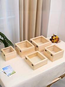 1pc Wooden Gift Box Creative Wedding Favor Storage Container With Handle Durable Portable Kraft Keepsake Organizer For Party Favor Jewelry Candy Decor Bridal Shower Engagement Anniversary Celebration - multicolor - View 4