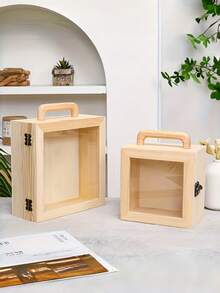 1pc Wooden Gift Box Creative Wedding Favor Storage Container With Handle Durable Portable Kraft Keepsake Organizer For Party Favor Jewelry Candy Decor Bridal Shower Engagement Anniversary Celebration - multicolor - View 5
