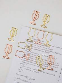 10Pcs Small Size Wine Glass Shaped Paper Clips Creative Unique Multifunctional File Fastener Binder Bookmark Holder For Office School Student Stationery Supplies Desk Organizer Must Have - View 5