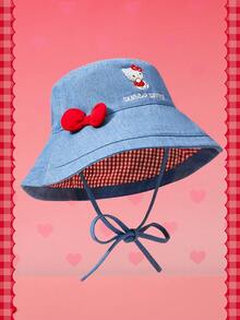 HELLO KITTY AND FRIENDS | SHEIN Women's Bow Embroidered Bucket Hat - Blue - View 2