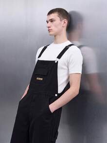Zalmeno Overall Denim Hitam Kasual Serbaguna untuk Pria (Model Bib & Brace) - Hitam - View 1