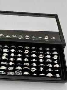 1/2 piezas Caja de joyas con tapa de 36/100 ranuras, bandeja para pendientes, bandeja de exhibición de anillos, caja de anillos, caja de joyas, caja de almacenamiento de pendientes, caja de exhibición de joyas a prueba de polvo, regalo para mujeres - Multicolor - Ver 8