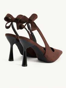 CUCCOO CHICEST Four Seasons Coffee Brown Imitation Suede Backspace High Heels Women's, French Style Elegant Comfortable Simple Party Dinner Bow Pointed Toe Shallow - Coffee brown velvet - View 6