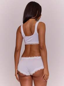 MUSERA Lace Trim Fitted Low Rise Mini Shorts Coord Bottoms Only Cute Sexy Daily Everyday Underwear Lingerie Spring Summer Vacation Essential - White - View 4