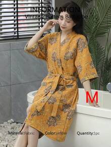 SHEIN 1件 复古图案浴袍 粉色/紫色/蓝色/绿色 纯棉纱布浴袍 纯棉纱布浴袍 夏季浴袍 吸水速干 女士浴袍 可穿戴浴巾 春夏睡衣 双层纱布 粉色/紫色/蓝色/绿色 浴室用品 家居用品 - 彩色 - 查看 27