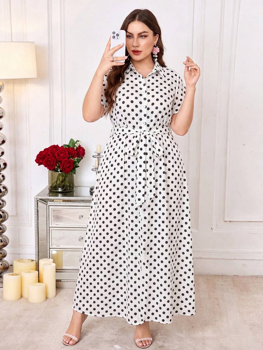 Modelyn Plus Size Short Sleeve All White Print A-Line Dress Brunch ...