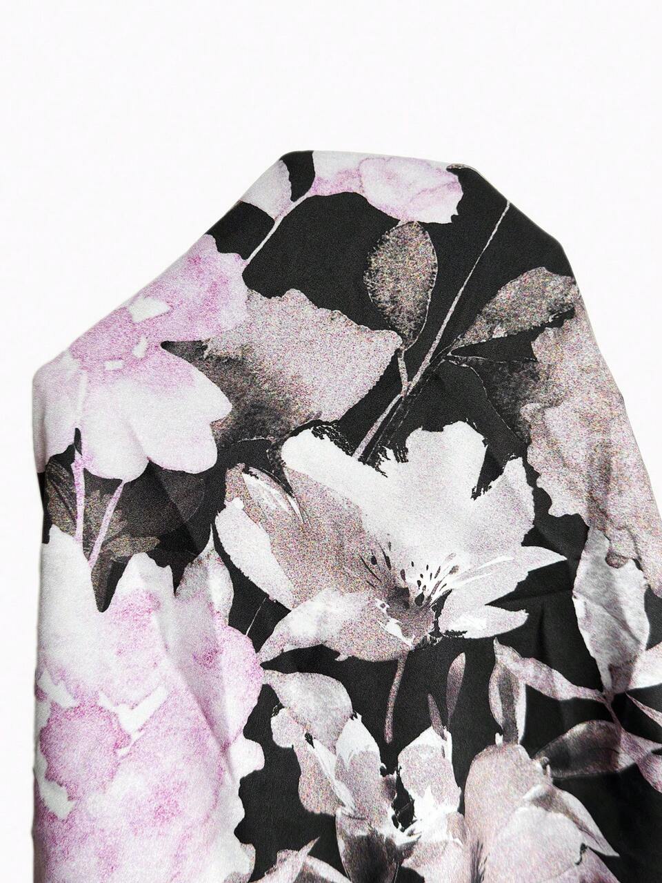 Plus Size Women's 3/4 Sleeve Placed Print Pullover Blouse, Autumn Going Out Birthday Party Formal Birthday Party Formal Office Wear Fall Black Elegant