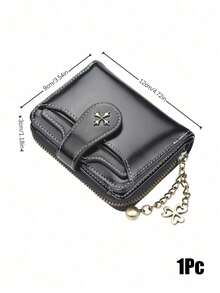 Muroi Mono 1Pc Zipper Coin Purse, Retro Oil-Wax Leather With Clover Chain Charm, Multi Card Slots, Lightweight Storage For Daily Errands. - Multicolor - View 15