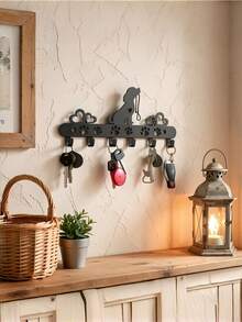 1pc Sturdy Iron Dog Shaped Wall Mounted Key Holder Multi Hook Rack Rustproof Black Cute Pet Pattern Organizer For Keys Coats Hats Towels Entryway Hallway Home Decor Gift Housewarming - Black - View 7