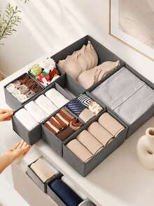 Dark Gray Foldable Storage Box Fabric Closet Organizer Drawer Divider For Clothes Underwear Bras Socks Lingerie Dark Gray Space Saving Wardrobe Storage Home Decor Dorm Room Essential Household Gift - dark gray - View 2