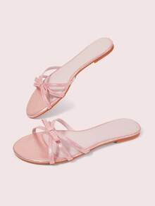 CUCCOO DOLLMOD Women's Shoes, Fine Glitter Pink, Comfortable Flat Sandals, Sweet Style Bow Decoration - Light pink. - View 3