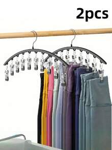 2PCS Black Metal Hangers With 10 Sturdy Clips Space Saving Hanging Closet Organizer For Scarves Ties Belts Pants Skirts Storage Durable Rustproof Non Slip Strong Load Capacity Maximize Vertical Space For Bedroom Laundry Entryway Apartment Dorm Use - Black - View 3
