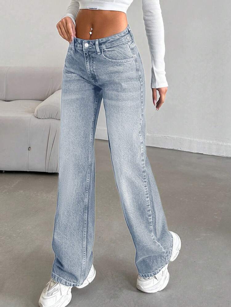 SHEIN Tall LOW RISE STRAIGHT CYT WOMEN BLUE JEAN, Tall Women - Baby Blue - View 5