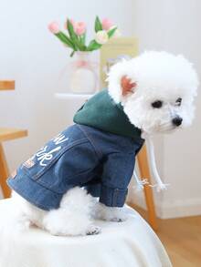 PETSIN 1pc Pet Clothing, Embroidered New York Letter Blue Pet Jacket, Comfortable Casual Jacket For Small Dogs - Blue - View 8