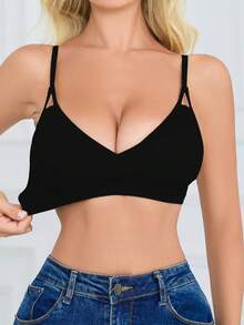 SHEIN 女款無縫內衣，1件 - 黑色 - 查看 8