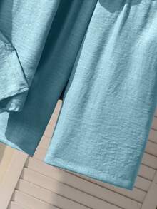 SHEIN 青少年男孩夏季休閒純色襯衫與短褲兩件套 - 綠色 - 查看 5