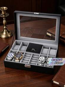 1pc Multifunctional Desktop Watch Storage Box For Men Women Mechanical Watch Organizer, Black Watch Case, Dustproof, Waterproof, Scratchproof, Suitable For Collecting And Displaying Watches, Rings, Earrings, Necklaces, Bracelets And Other Jewelry - Multicolor - View 1