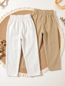 SHEIN 女童錐形牛仔褲 春/秋季新品 多色 學院風戶外街頭極簡休閒時尚 2件套 寬鬆版型 荷葉邊褲腳 鬆緊腰帶 日常派對穿搭 百搭衣櫥 度假旅行 上學通勤 25秋季新品 - 彩色 - 查看 2