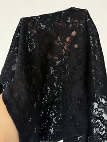 EgrlEra Black Lace Semi-Sheer Sexy Minimalist Sexy Floral Trim Patchwork Fashion High-End Women's Summer T-Shirt - Black - View 7