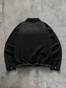 AXEPEAK 男士黑色拉鍊貼花刺繡上衣 - 黑色 - 查看 2