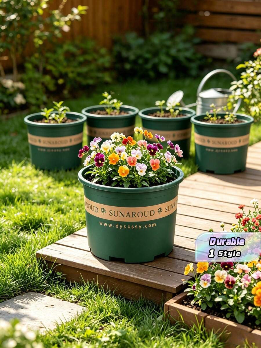 8 Buah Pot Bunga Desain Tong Vintage – Pot Plastik Tebal Besar untuk Tanaman Dalam dan Luar Ruangan, Dekorasi Taman Cokelat Rustic, Wadah Rumah & Teras Tahan Lama dan Kuat - Beraneka warna - View 1