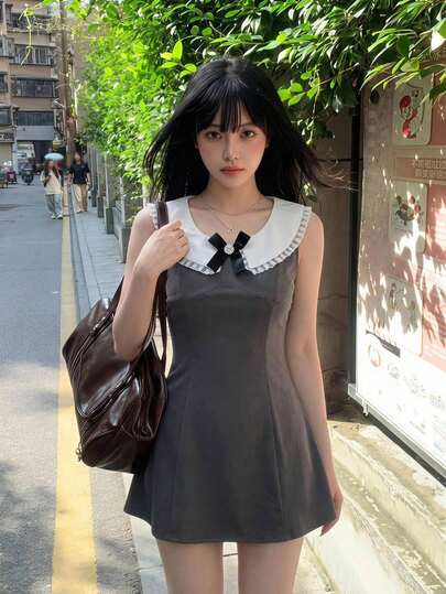 Sweetina Vestido mini de moda con decoración de lazo para citas y fiestas para mujer
