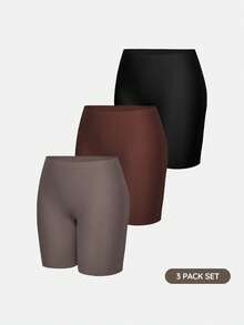 SHEIN 3pcs High Waist Solid Color Shorts For Women - Multicolor - View 8