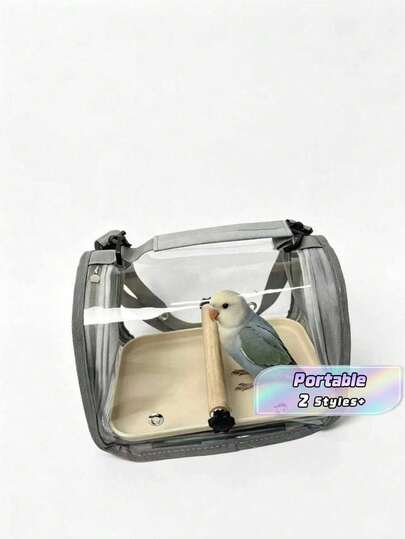 Portable Pet Travel Cage/Carrier (With Tray), Transparent Birdcage Shoulder Bag, Breathable & Comfortable, Suitable For Birds, Parrots, Cockatoos And Small Reptiles, With Perch