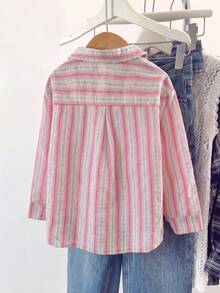 SHEIN Genkimix Kids 女童刺繡圖案運動衫上衣 秋季夾克 春/秋 2025 新款時尚童裝 黃色上衣 女童時尚刺繡圖案襯衫 - 彩色 - 查看 2