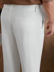 Core Aspect 男士純色休閒商務修身直筒長褲，附腰帶環、拉鍊、單扣腰頭與雙側雙褶設計 - 米色 - 查看 6