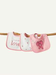 6-Piece Set, Baby Girl Pink Bow Love Bib Set (Including 3 Pairs Of Socks + 3 Bibs) Can Be Used As A Newborn Gift. - mixed color - View 8