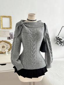 Elamini Plus Size Women Solid Color Casual Versatile Daily Wear Long Sleeve Sweater - Dark Grey - View 3
