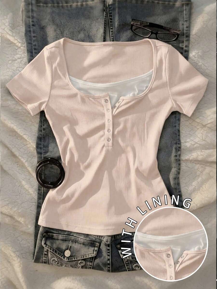 SHEIN Women's Casual Comfortable Breathable Short Sleeve T-Shirt - Pink - View 1