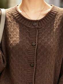 Trelyra Women's Solid Color Single-Breasted Casual Versatile Daily Wear Cardigan - Coffee Brown - View 3