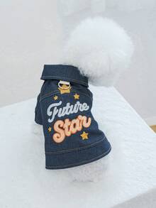 PETSIN 1件貓狗寵物服飾，刺繡星星裝飾藍色休閒夾克 - 藍色 - 查看 8