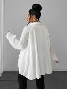 Maweii Plus Size Casual Loose V-Neck White Design Asymmetrical Hem Women's Blouse Fall - White - View 6