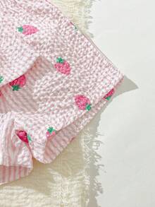 SHEIN Playful Pals 2件組女嬰幼兒/新生兒 0-3歲 春夏休閒日常可愛度假條紋蝴蝶結圖案背心上衣+短褲套裝 - 彩色 - 查看 5
