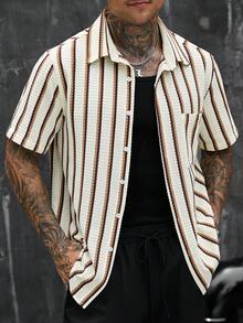SLATEMANN Camisa de manga corta de punto jacquard de unicolor para hombre - Multicolor - Ver 4