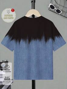 SHEIN Streecool Kids (1件) 男童休閒時尚極簡風洛杉磯黑藍漸層字母圖案基本款短袖T恤，舒適適合日常穿著 - 彩色 - 查看 2