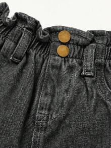 Cozy Pixies 女嬰休閒日常牛仔褲，附口袋與鈕扣設計 - 灰色 - 查看 4